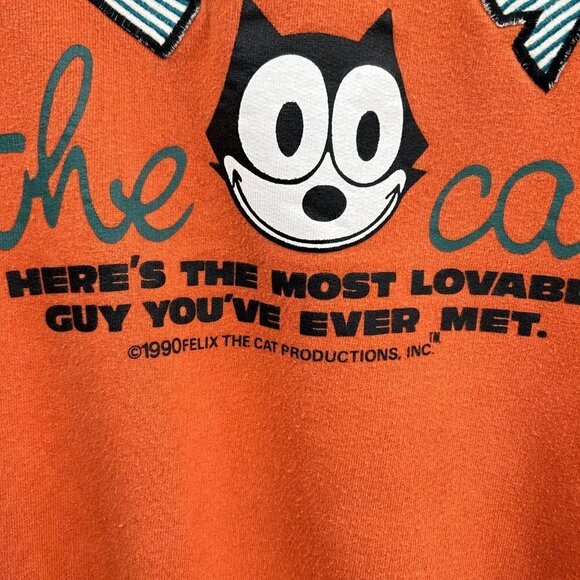 FELIX THE CAT Vintage 1990 Stitched Orange Black Crewneck Sweatshirt Size Large - Picture 4 of 6